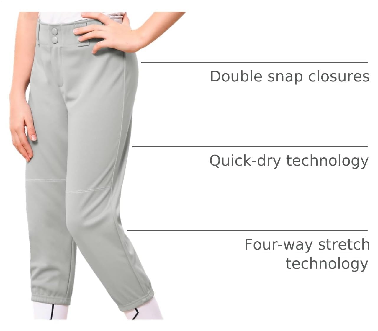 Stelle Softball Pants for Girls Youth with Pockets for Kids Fastpitch | Tee ball, Belt Loops, Abrasion-resistant, Double Knee Performance, Practice, Game Day, Elastic Leg Openings(Light Grey)