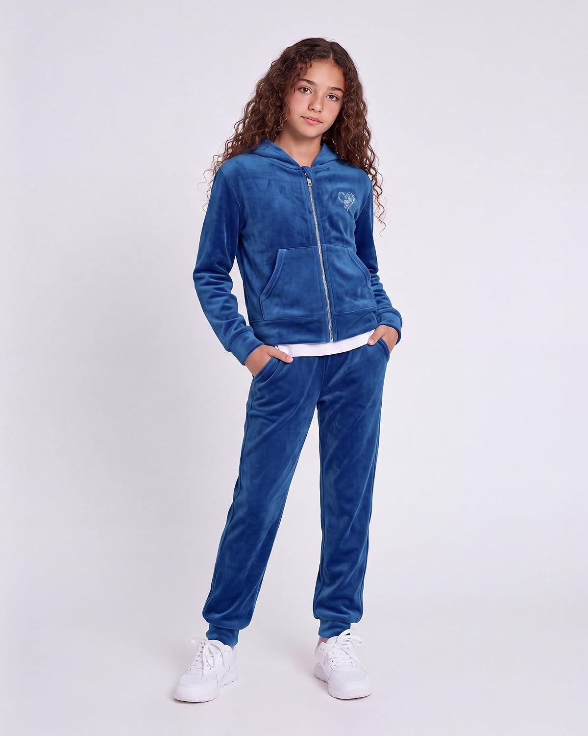 Stelle Girls Velour Tracksuits Zip Up Hoodies Joggers with Pockets 5-15 Y(Sapphire)