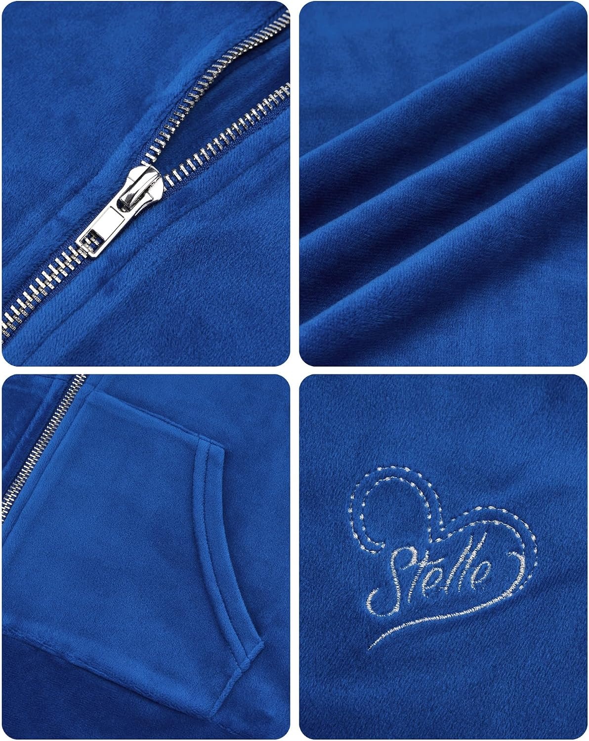 Stelle Girls Velour Tracksuits Zip Up Hoodies Joggers with Pockets 5-15 Y(Sapphire)