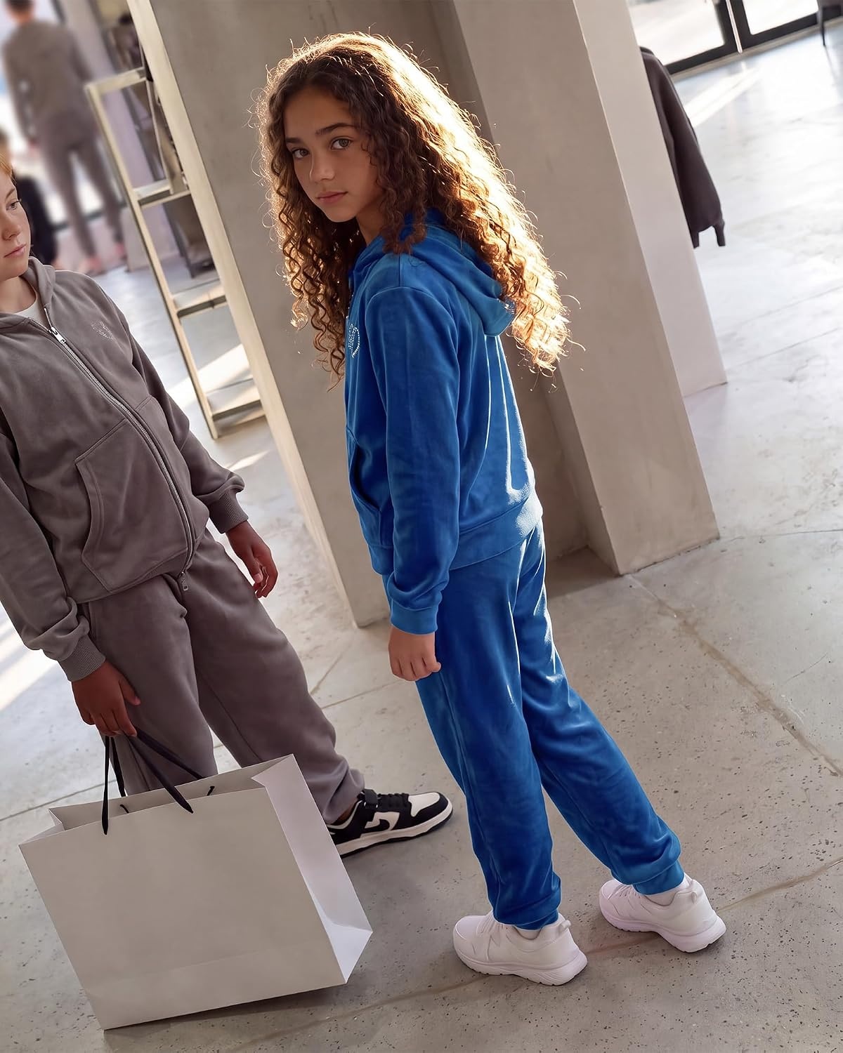 Stelle Girls Velour Tracksuits Zip Up Hoodies Joggers with Pockets 5-15 Y(Sapphire)