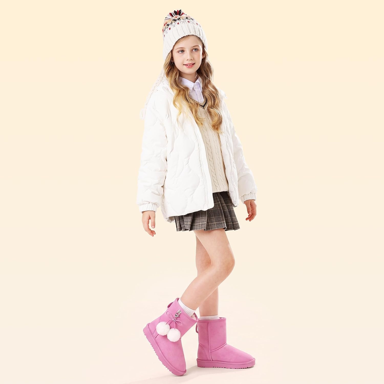 Stelle Kids Winter Boots Girls Boys Snow High Ankle Boots(Taffy Pink)
