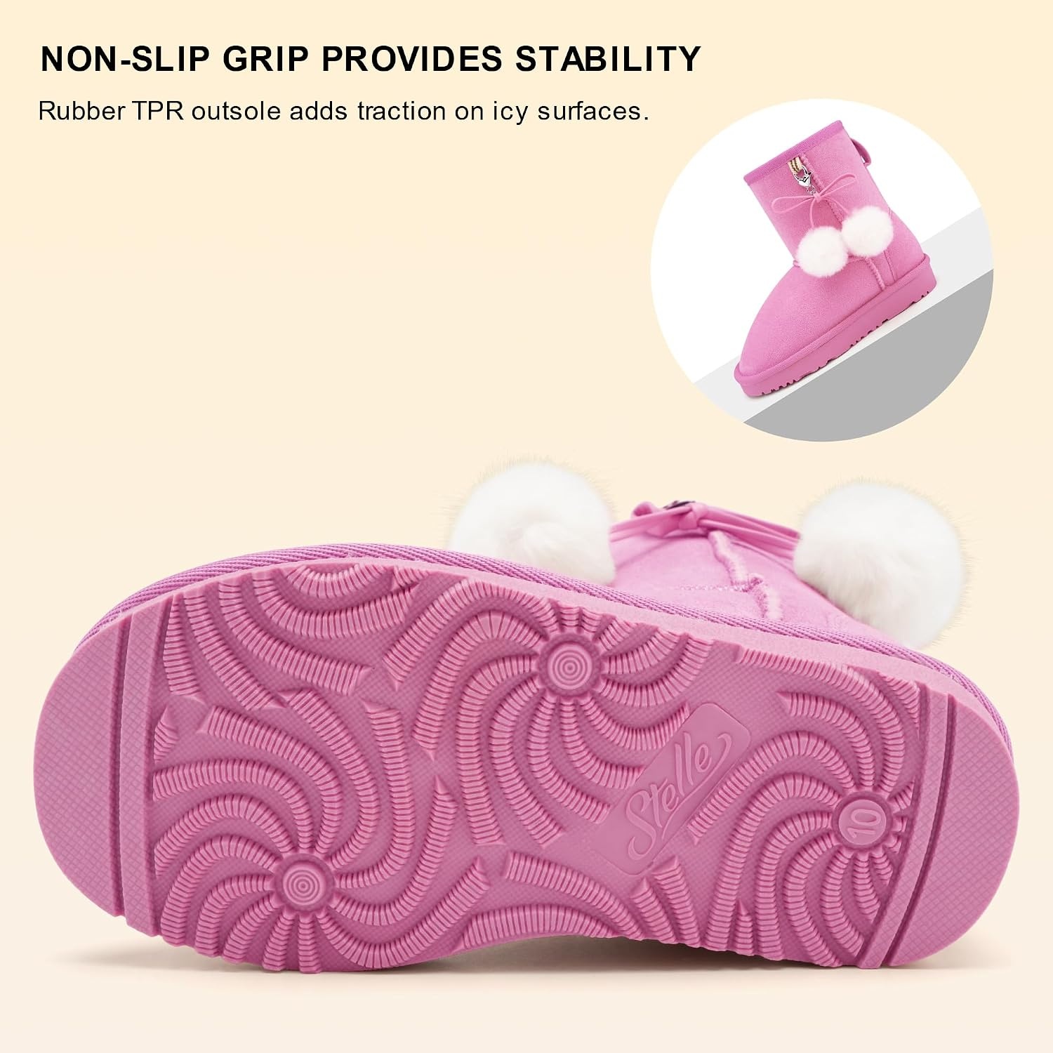 Stelle Kids Winter Boots Girls Boys Snow High Ankle Boots(Taffy Pink)