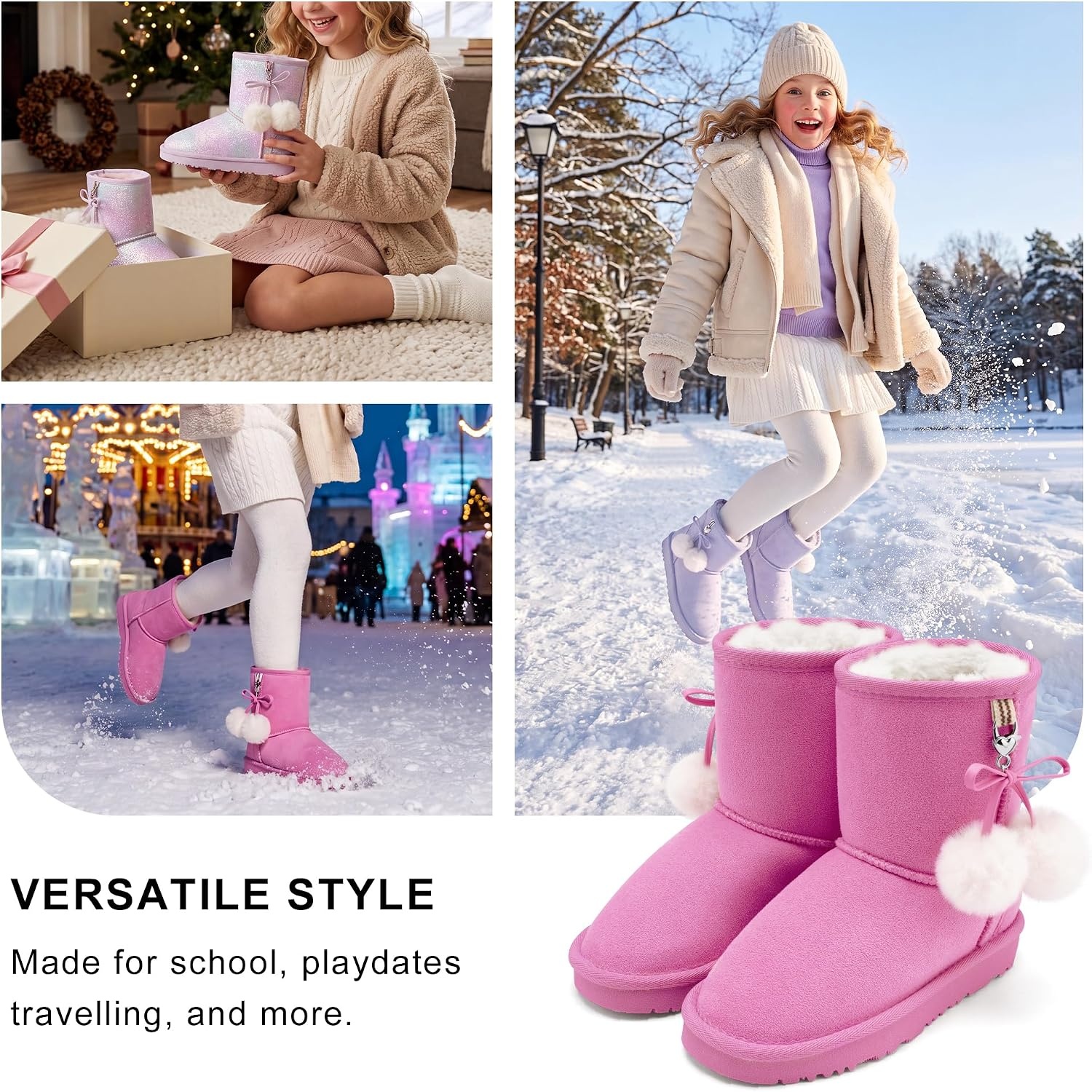 Stelle Kids Winter Boots Girls Boys Snow High Ankle Boots(Taffy Pink)
