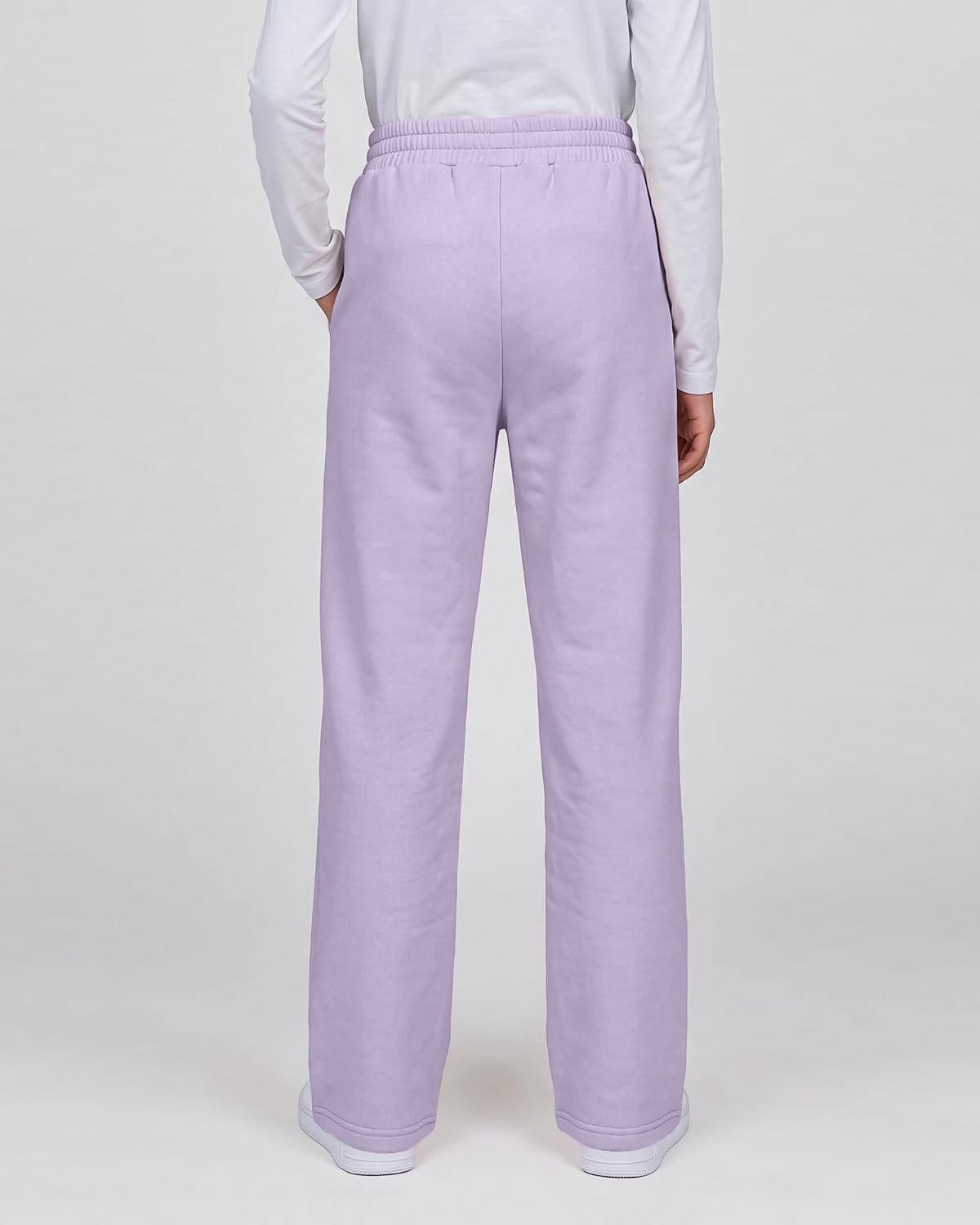 Girls’ Wide-leg Fleece Sweatpants,Soft, with Front Pockets, Warm Loose Fit(Lavender)