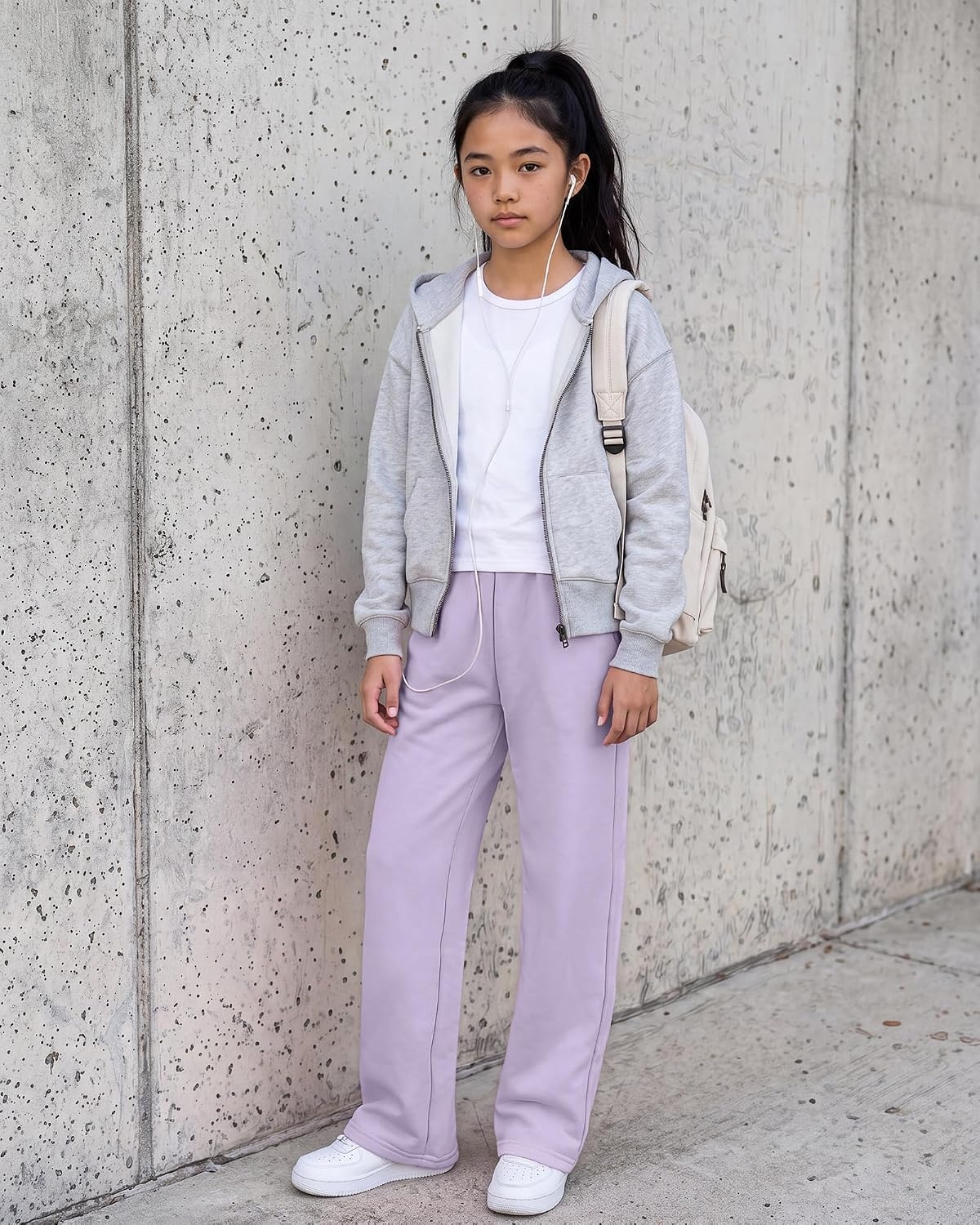 Girls’ Wide-leg Fleece Sweatpants,Soft, with Front Pockets, Warm Loose Fit(Lavender)