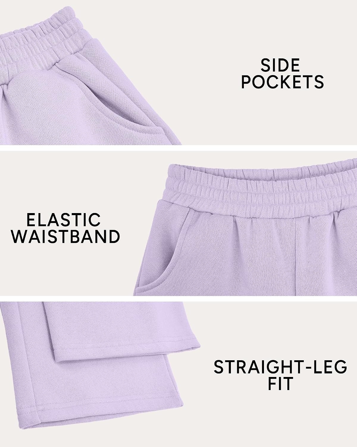 Girls’ Wide-leg Fleece Sweatpants,Soft, with Front Pockets, Warm Loose Fit(Lavender)
