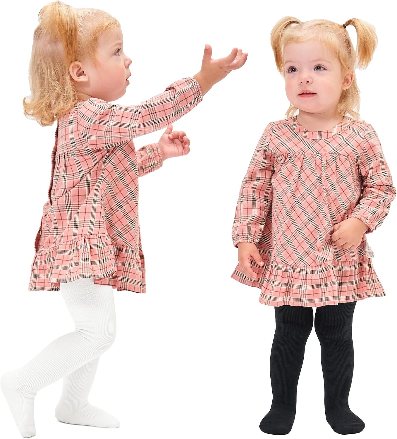 Stelle Toddler Girls Tights Baby Cable Knit Stockings Thick Cotton Legging(Black+white+pink)