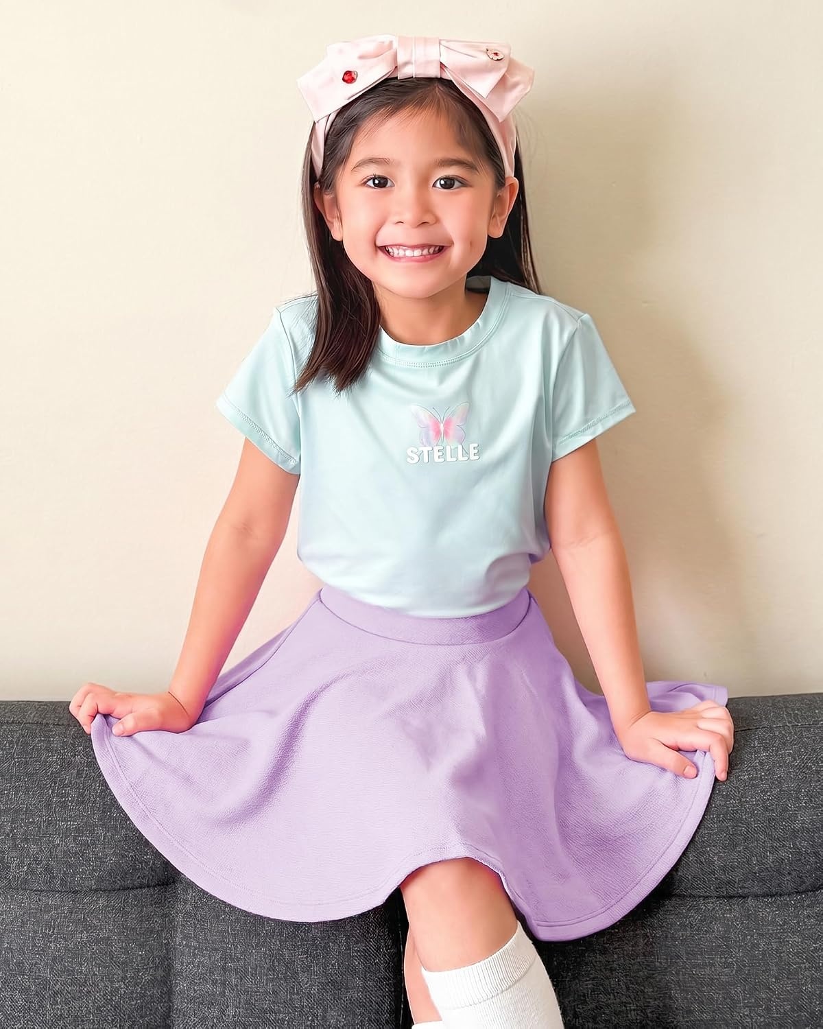 Stelle Girls Pleated Skater Uniform Skirts with Built in Shorts for School(Lilac)