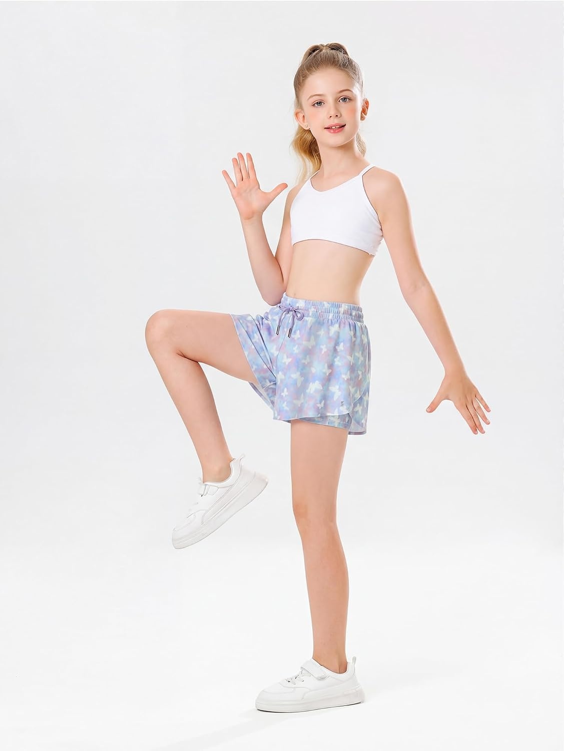Stelle Girls Butterfly Shorts with Pockets Athletic Running Sports Skirt(Magic Flutter)