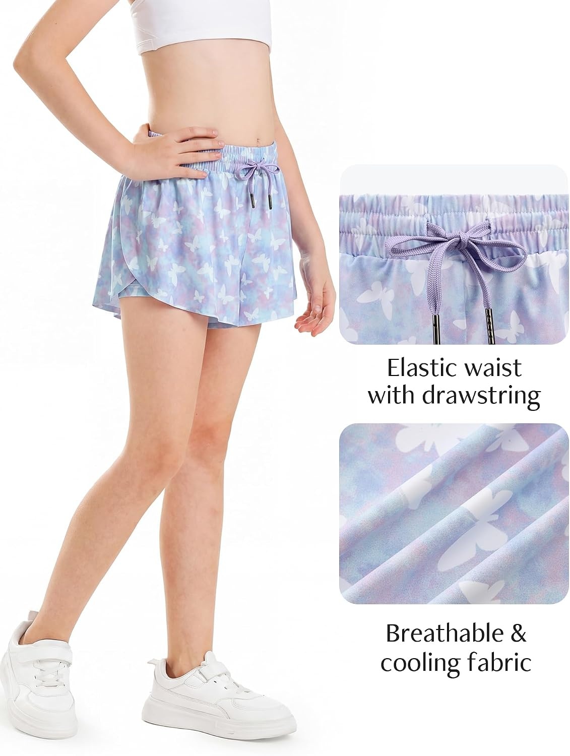 Stelle Girls Butterfly Shorts with Pockets Athletic Running Sports Skirt(Magic Flutter)