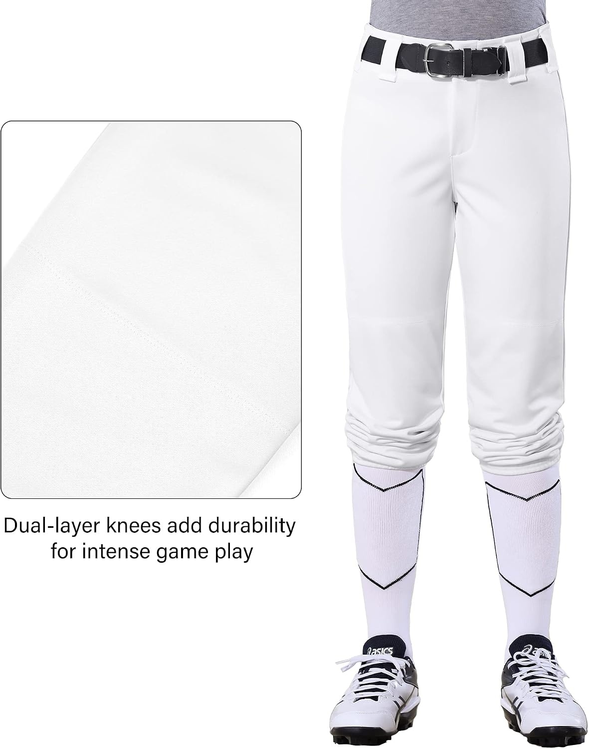 Stelle Softball Pants for Girls Youth with Pockets for Kids Fastpitch | Tee ball, Belt Loops, Abrasion-resistant, Double Knee Performance, Practice, Game Day, Elastic Leg Openings(White)
