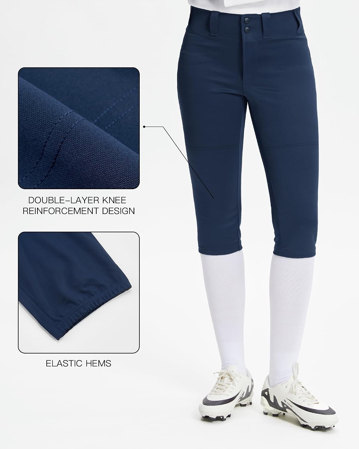Stelle Womens Softball Pants Knee-High Knickers with Pocket Fastpitch Adult(Navy)