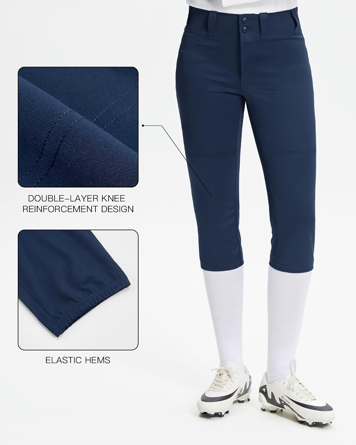 Stelle Womens Softball Pants Knee-High Knickers with Pocket Fastpitch Adult(Navy)