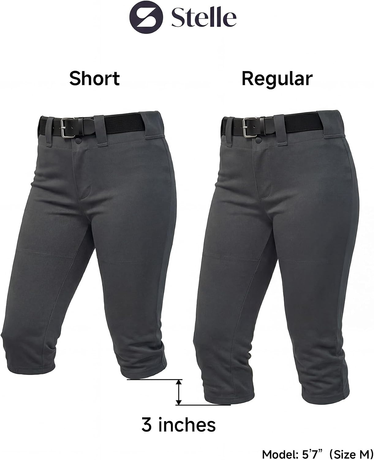 Stelle Womens Softball Pants Knee-High Knickers with Pocket Fastpitch Adult | Belt Loops, Abrasion-resistant, Double Knee Performance, Durable, Practice, Game Day, Elastic Leg Openings(Charcoal)
