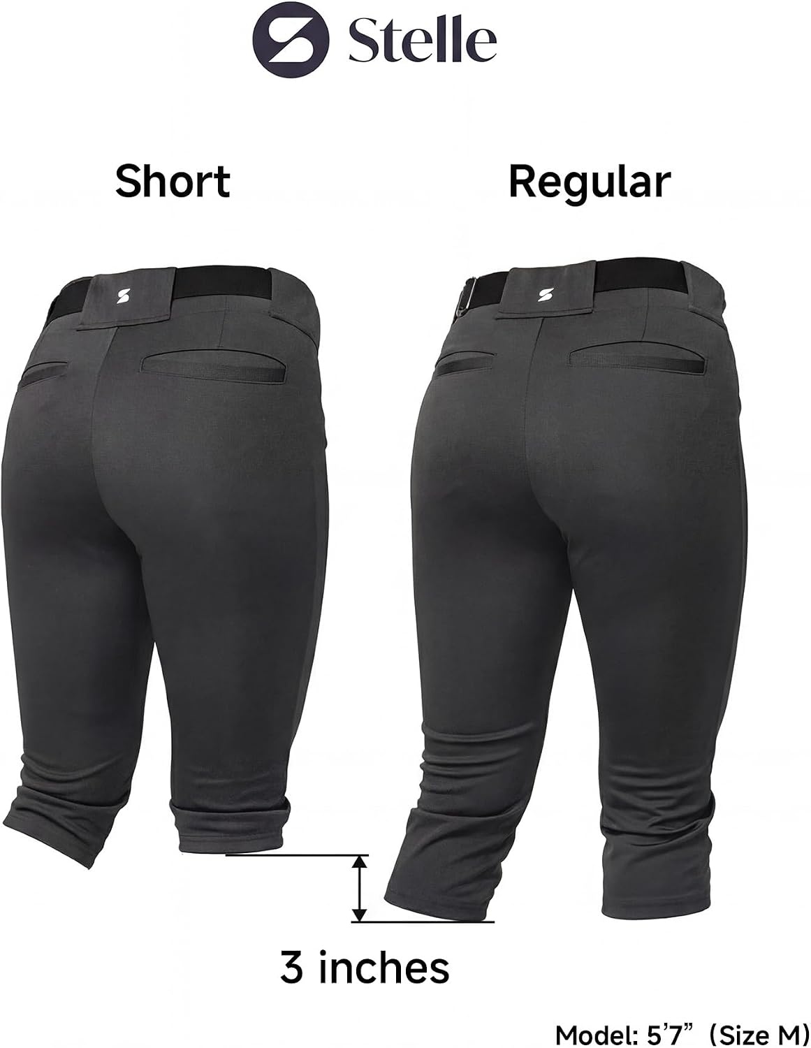 Stelle Womens Softball Pants Knee-High Knickers with Pocket Fastpitch Adult | Belt Loops, Abrasion-resistant, Double Knee Performance, Durable, Practice, Game Day, Elastic Leg Openings(Charcoal)