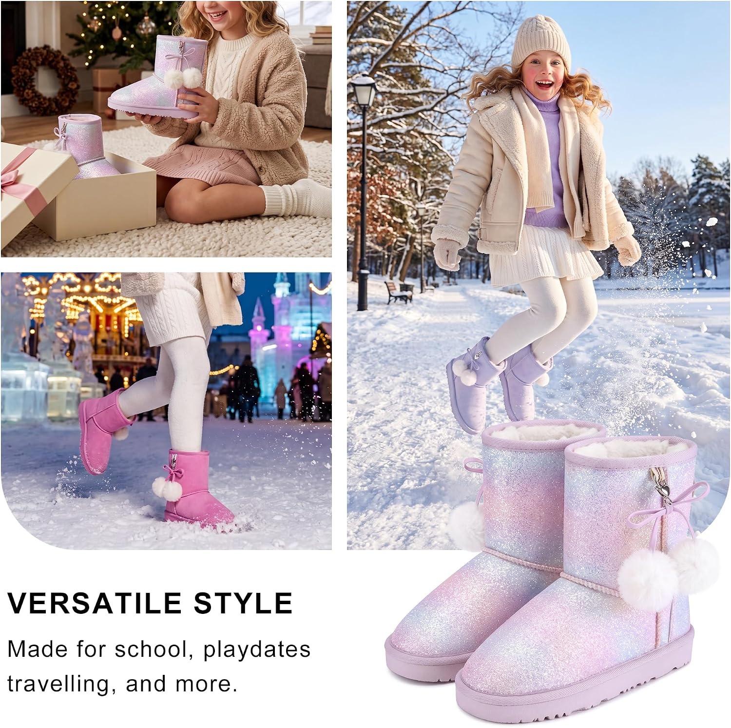 Stelle Kids Winter Boots Girls Boys Snow High Ankle Boots(Dream Frost)
