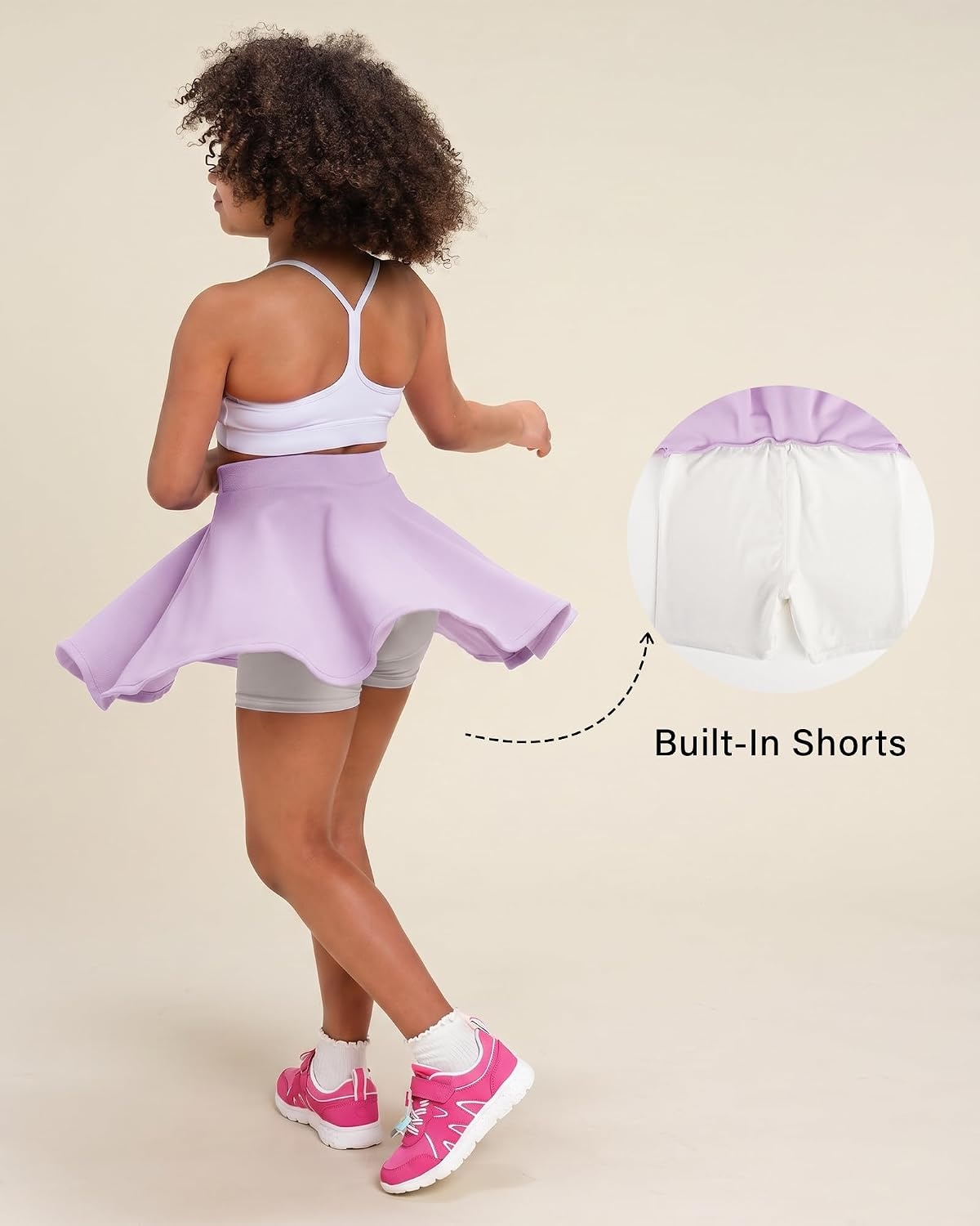 Stelle Girls Skirt Casual Flare Plain Pleated Stretch Waist Skater Skirts Uniform Skorts with Built in Shorts 4-15 Years(Lilac)