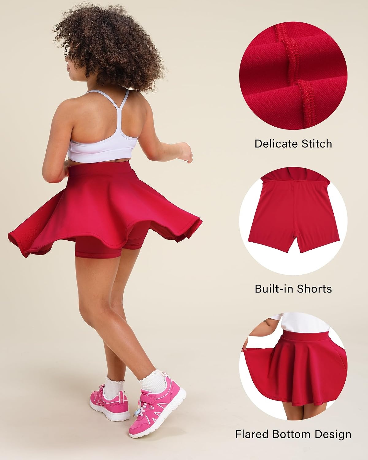 Stelle Girls Pleated Skater Uniform Skirts with Built in Shorts for School | Elastic waistband, Soft stretch fabric, Comfortable fit, Tennis, Golf, Casual wear, Active movement(Red)