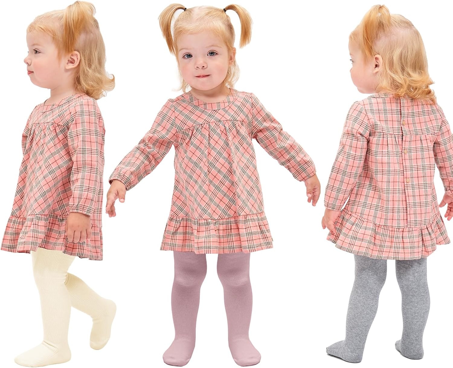 Stelle Toddler Girls Tights Baby Cable Knit Stockings Thick Cotton Legging(Dusty Rose+ivory+grey)