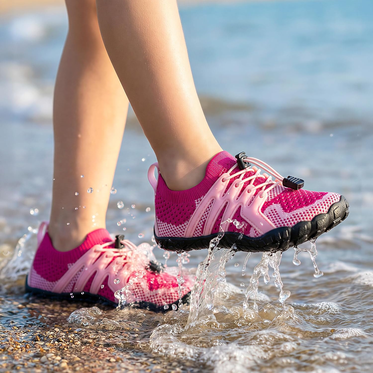STELLE Water Shoes for Kids Girls Boys Barefoot Shoes with Adjustable Laces Quick Drying Beach Sports Non Slip Swimming Hiking(Strawberry Milkshake)