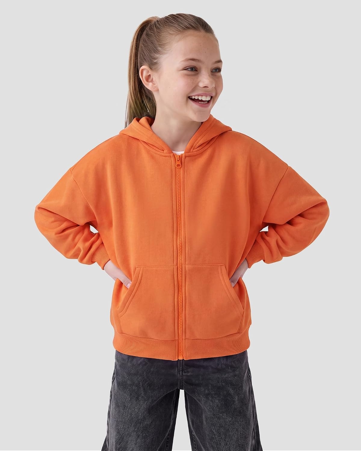 Stelle Girls Zip Up Hoodie Kids Casual Fleece Sweatshirt with Pocket(Orange)