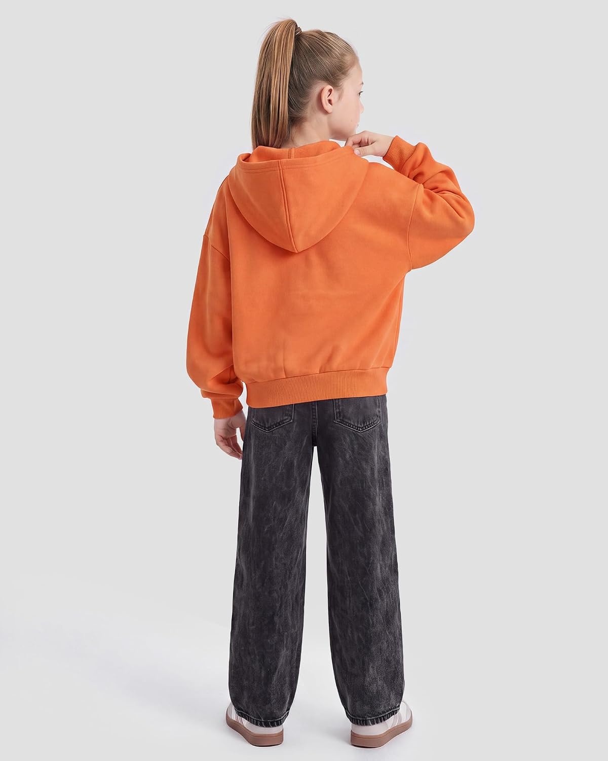 Stelle Girls Zip Up Hoodie Kids Casual Fleece Sweatshirt with Pocket(Orange)