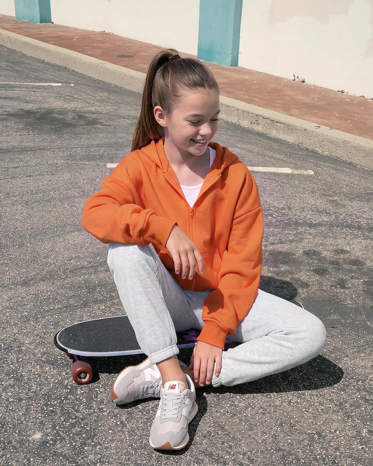 Stelle Girls Zip Up Hoodie Kids Casual Fleece Sweatshirt with Pocket(Orange)