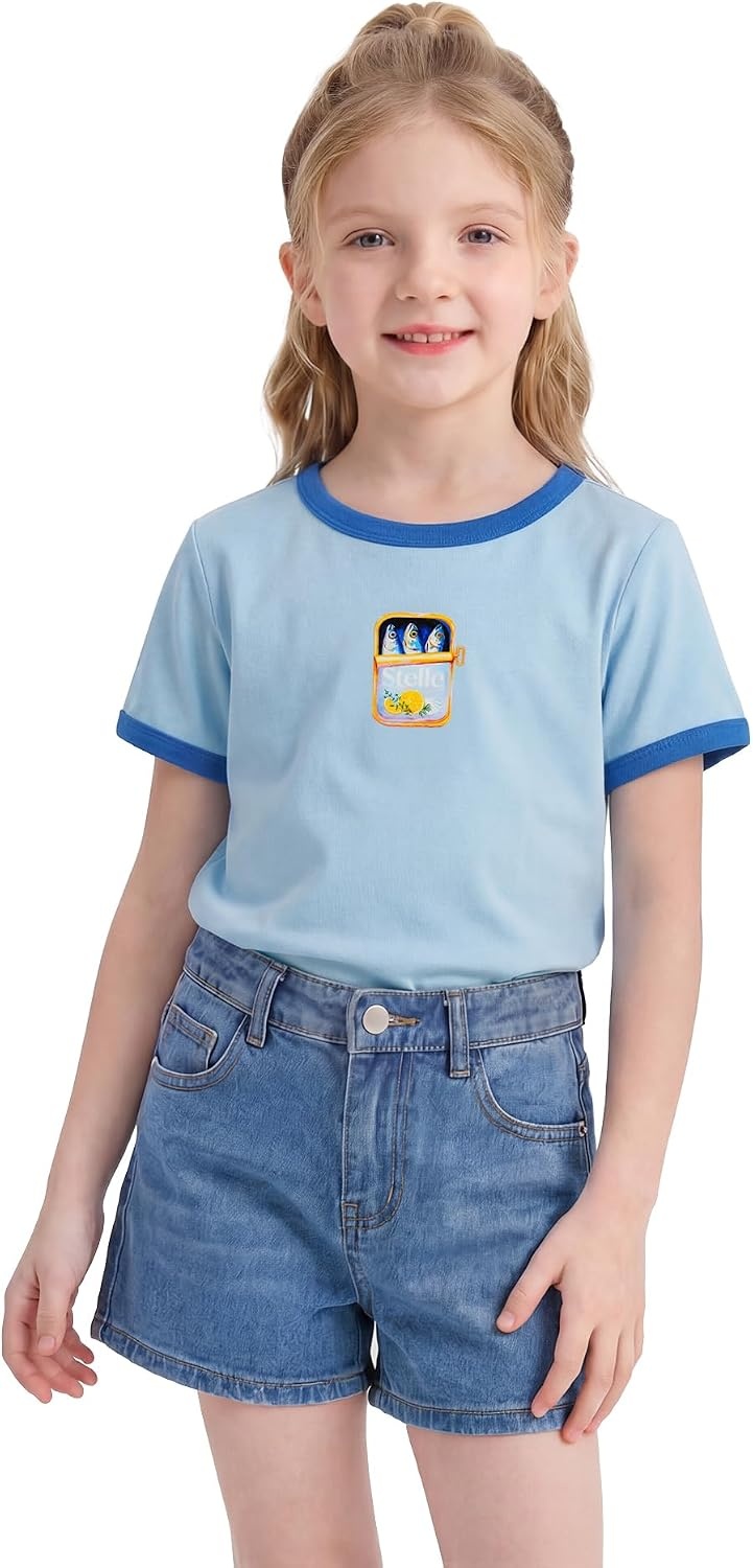 Stelle Girls Graphic Tees Short Sleeve Girls Shirts Cute Tops Crew Neck Casual Basic Summer T-Shirt for Kids Teen 4-15 Years(Seas the Day|blue)