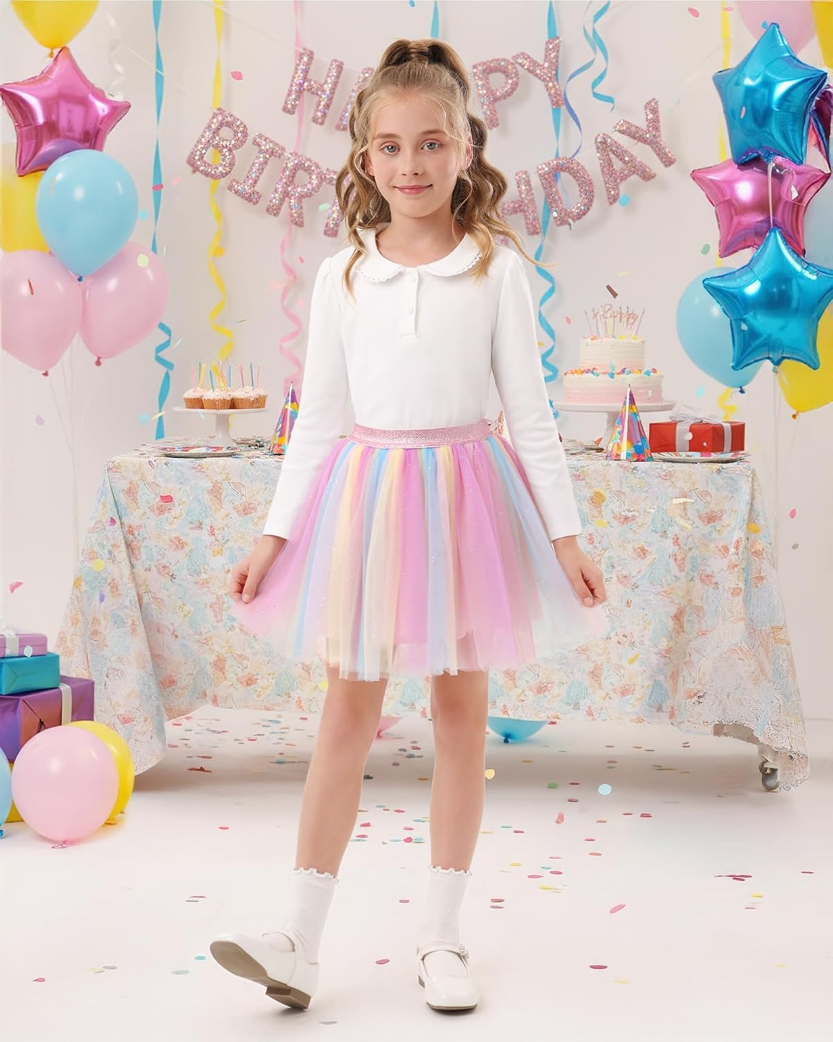 Stelle Tutu for Girls Skirt Layered Tulle Ballet Princess Birthday Outfit(Unicorn)