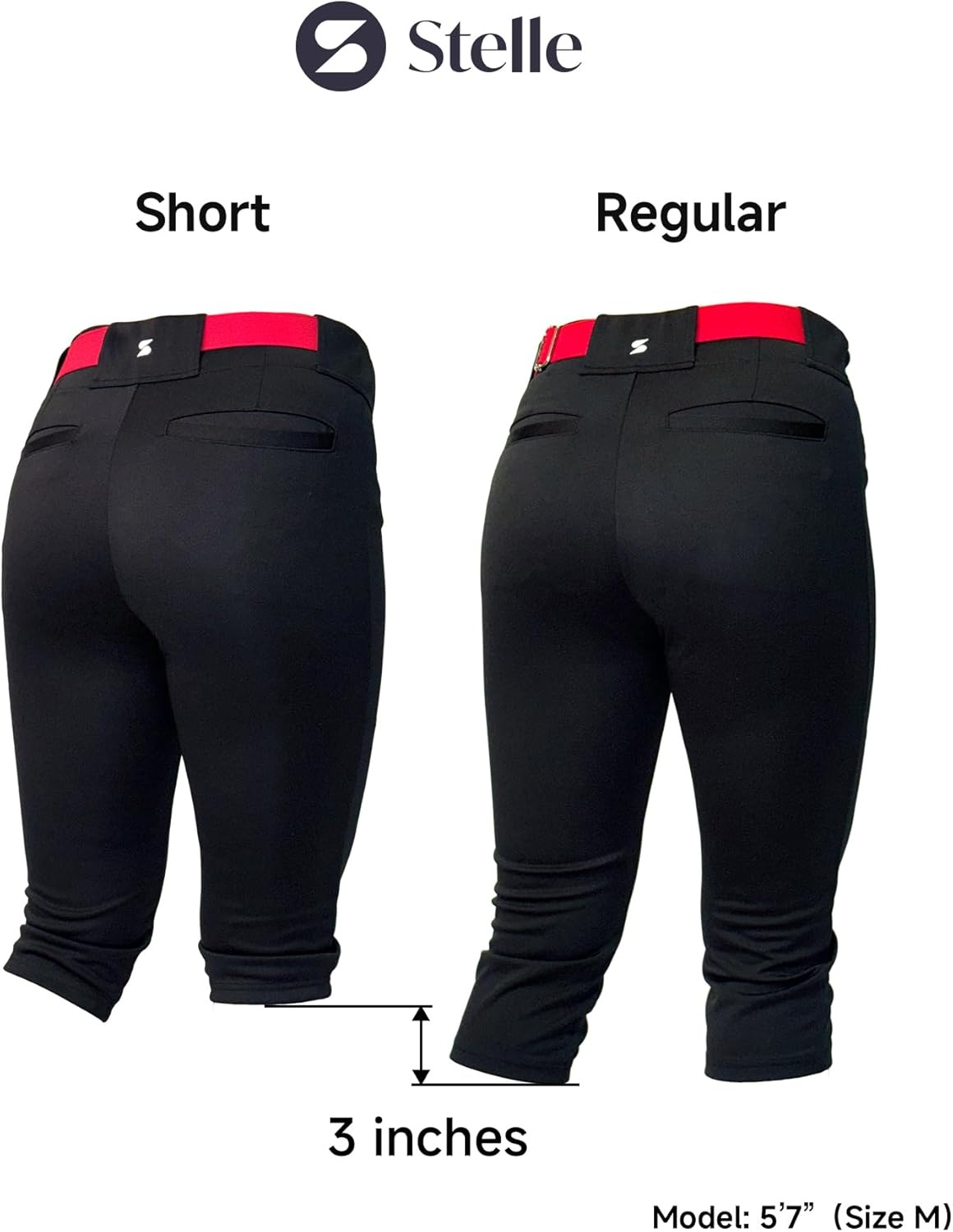 Stelle Women’s Softball Pants Knickers Knee-High Baseball Pant with Pockets for Athletes Tee Ball Fastpitch Style(Black)
