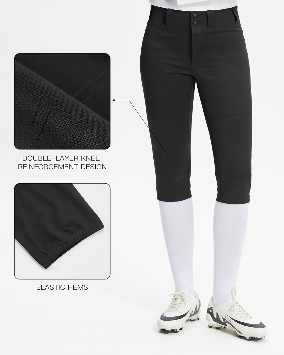 Stelle Women’s Softball Pants Knickers Knee-High Baseball Pant with Pockets for Athletes Tee Ball Fastpitch Style(Black)