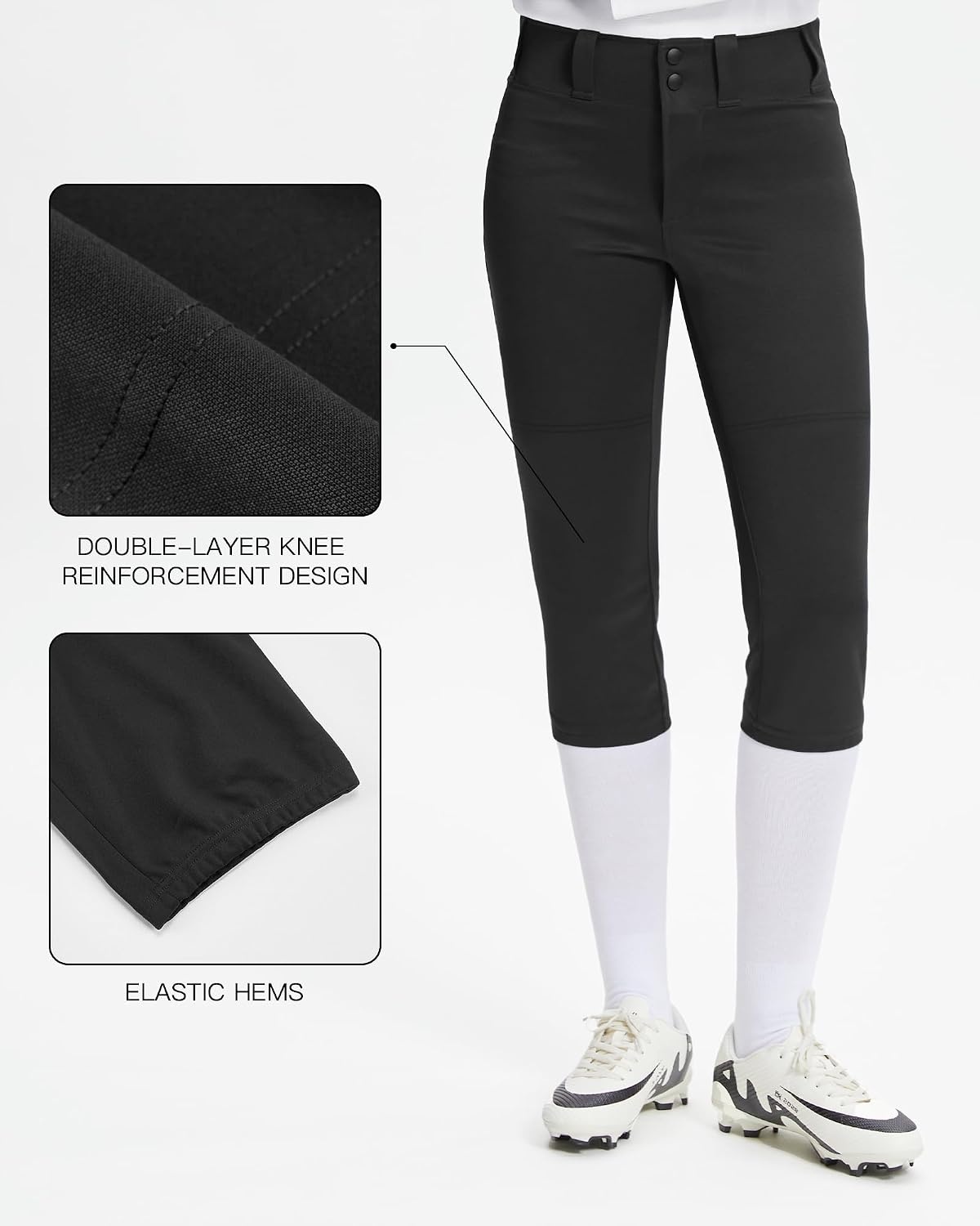 Stelle Women’s Softball Pants Knickers Knee-High Baseball Pant with Pockets for Athletes Tee Ball Fastpitch Style(Black)