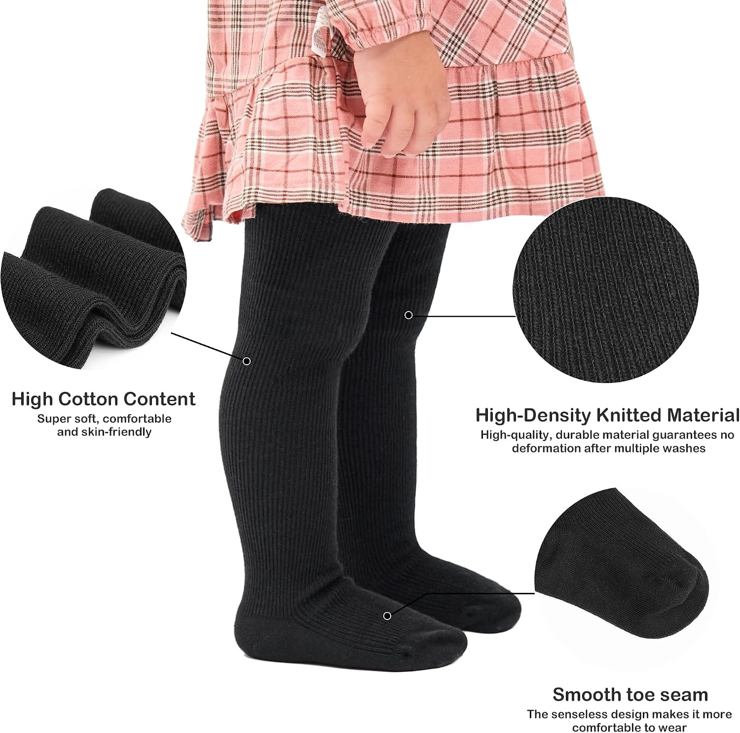 Stelle Toddler Girls Tights Baby Cable Knit Stockings Thick Cotton Legging(1-black)