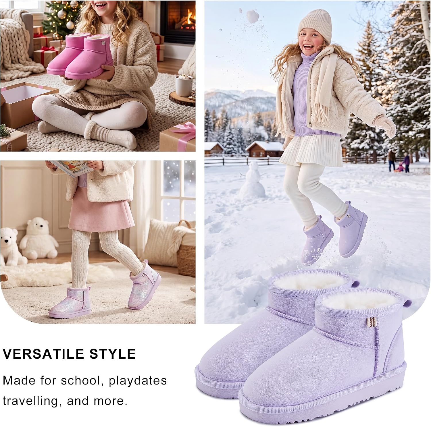 Stelle Kids Snow Boots Girls Boys Winter Ankle Boots(Lavender)