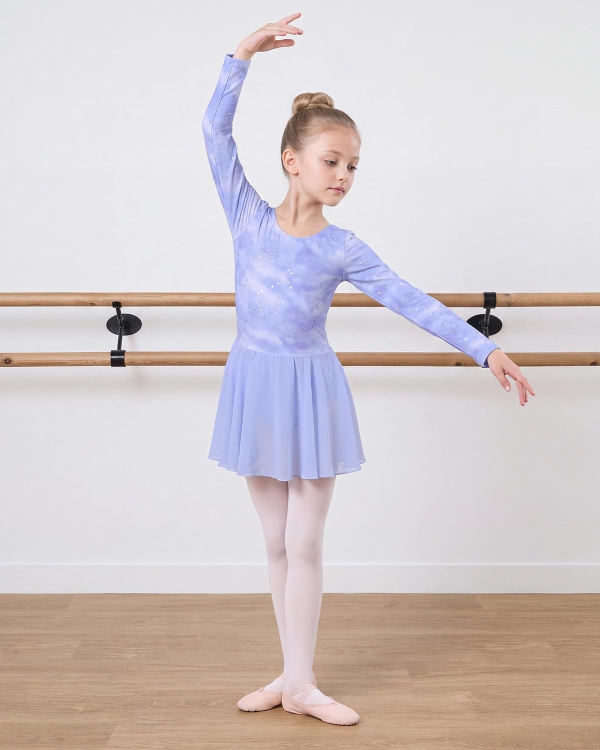 Stelle Long Sleeve Ballet Leotards for Girls Toddler Ballerina Dance Dress(Cloudburst Purple)