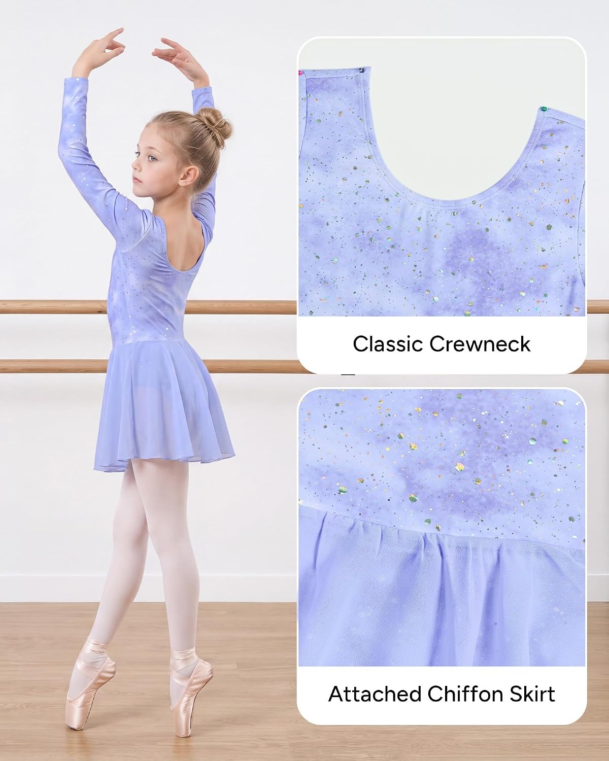 Stelle Long Sleeve Ballet Leotards for Girls Toddler Ballerina Dance Dress(Cloudburst Purple)
