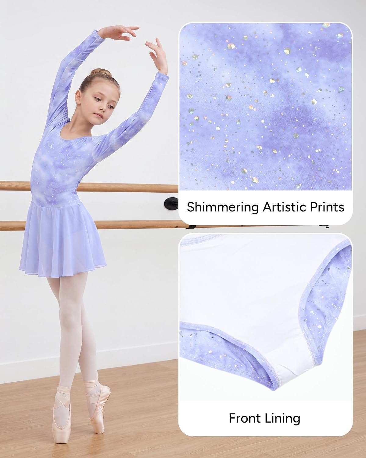 Stelle Long Sleeve Ballet Leotards for Girls Toddler Ballerina Dance Dress(Cloudburst Purple)
