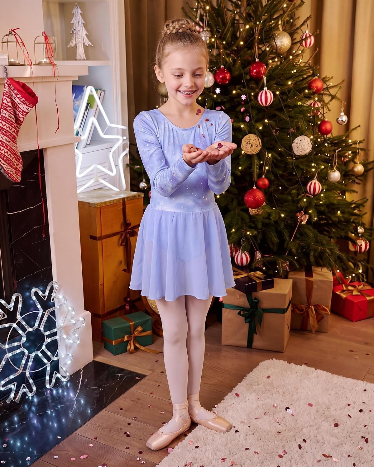 Stelle Long Sleeve Ballet Leotards for Girls Toddler Ballerina Dance Dress(Cloudburst Purple)