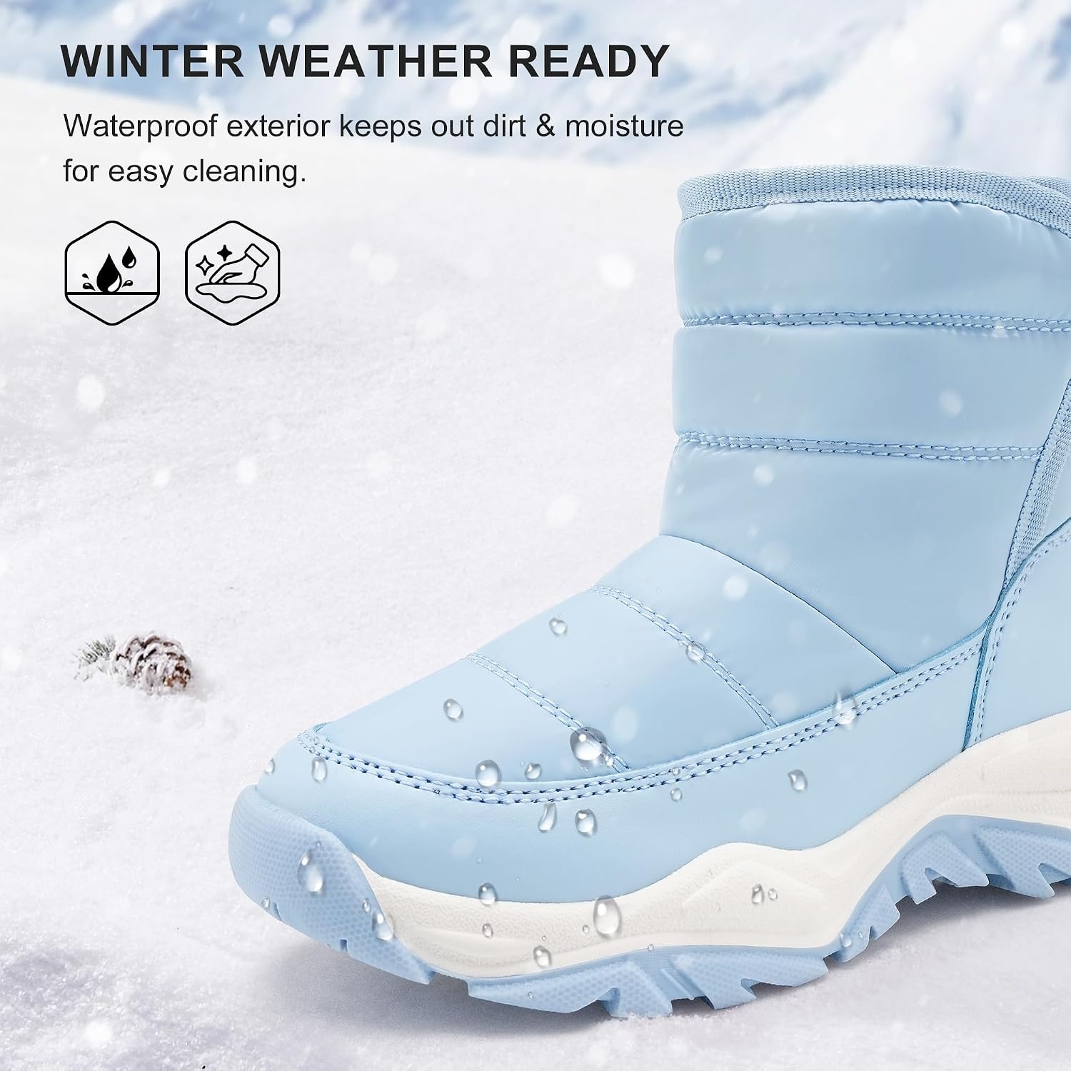 Stelle Toddler Snow Boots Girls Lightweight Warm Winter Shoes(Icy Blue)
