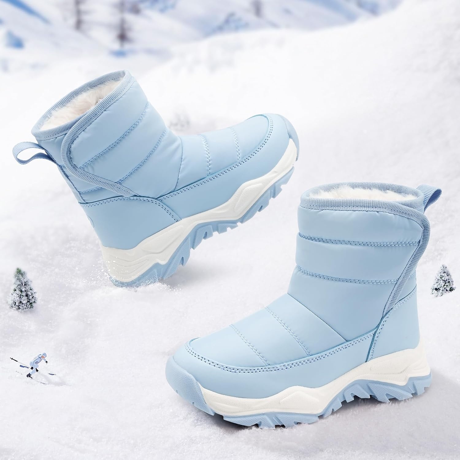 Stelle Toddler Snow Boots Girls Lightweight Warm Winter Shoes(Icy Blue)