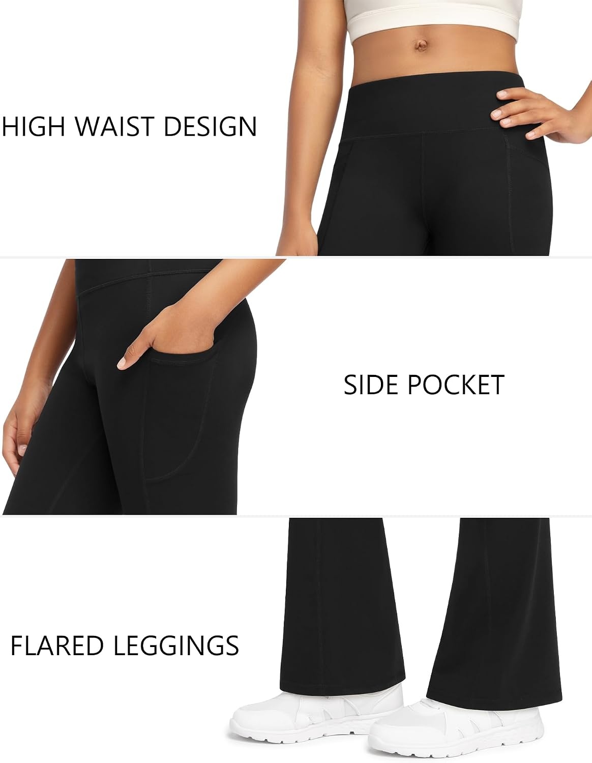 Stelle Girls Fleece Lined Flare Leggings Kids Bell Bottom with Pockets Warm Winter Athletic Yoga Pants(Black)