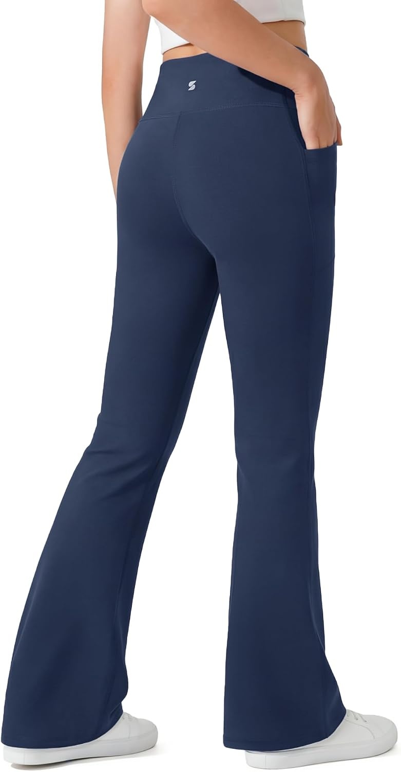 Stelle Girls Leggings Flare Yoga Pants Kids Bootcut High Waisted Workout Dance Pants with Pockets(Navy)