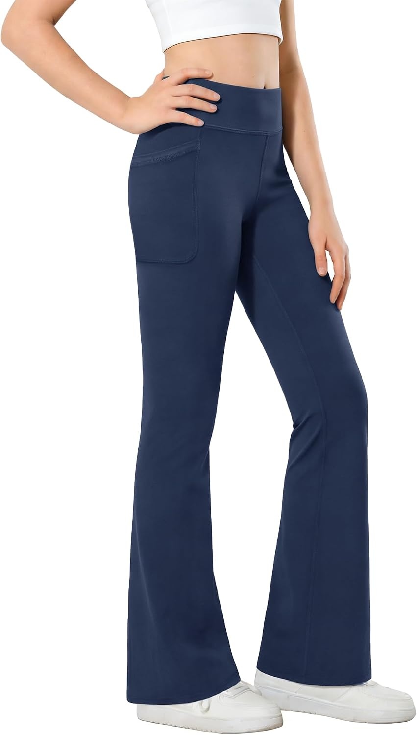 Stelle Girls Leggings Flare Yoga Pants Kids Bootcut High Waisted Workout Dance Pants with Pockets(Navy)