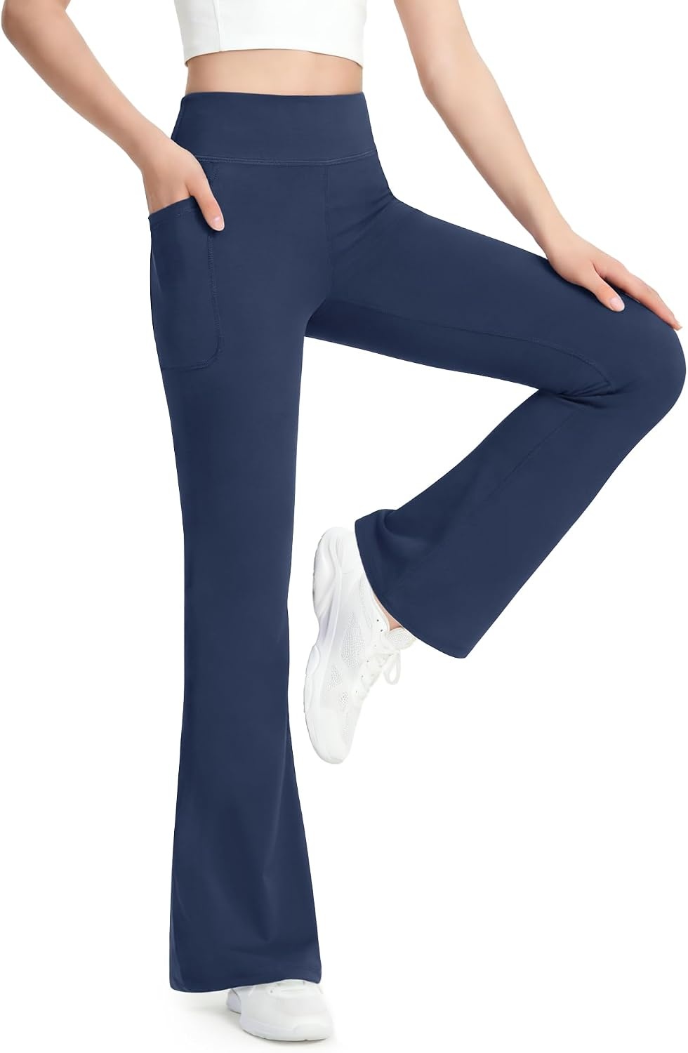 Stelle Girls Leggings Flare Yoga Pants Kids Bootcut High Waisted Workout Dance Pants with Pockets(Navy)