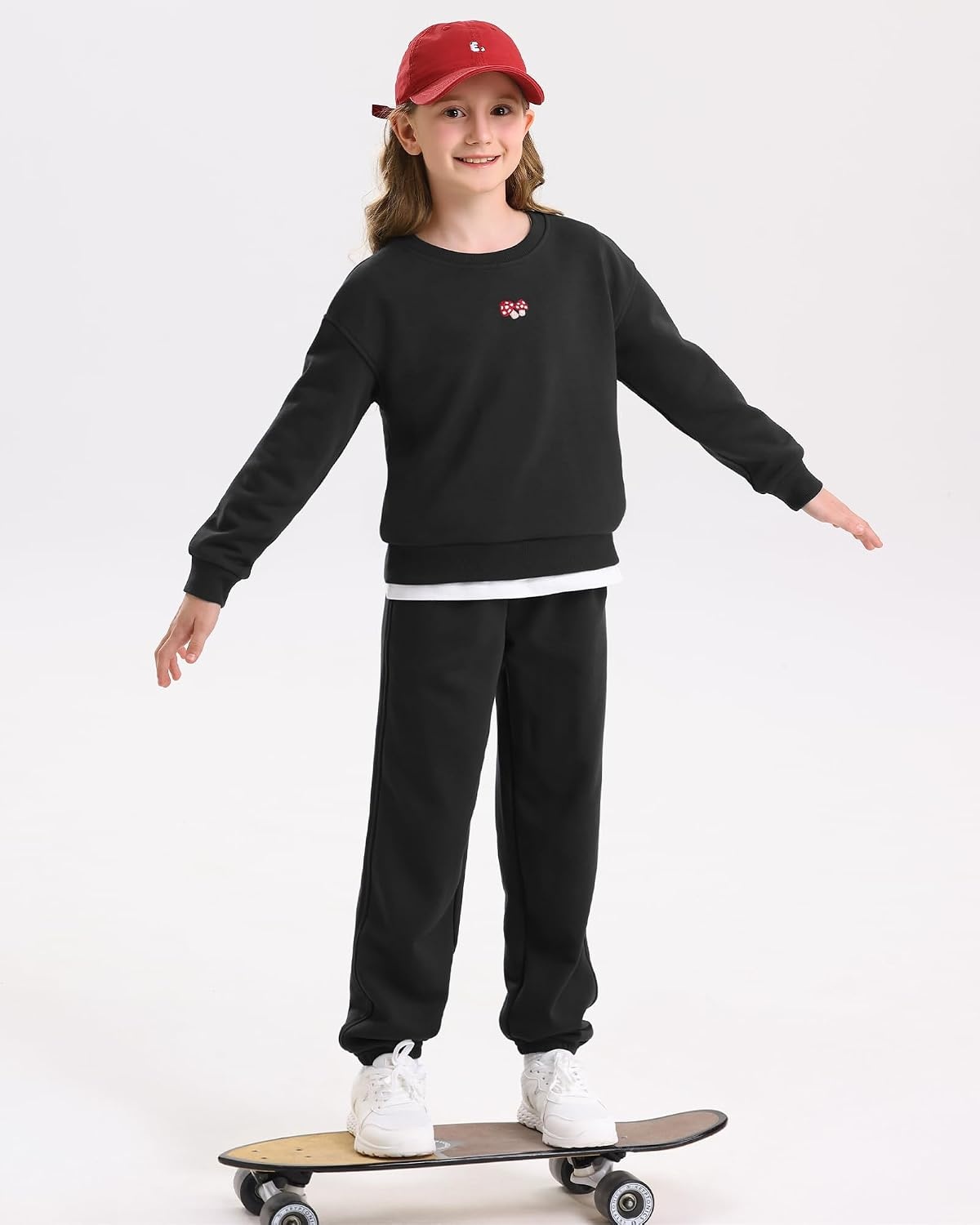 STELLE Girls 3 Piece Outfits Kids Sweatsuit Long Sleeve Sweatshirt Sweatpants and Shorts Matching Set Clothes with Pockets(Black)