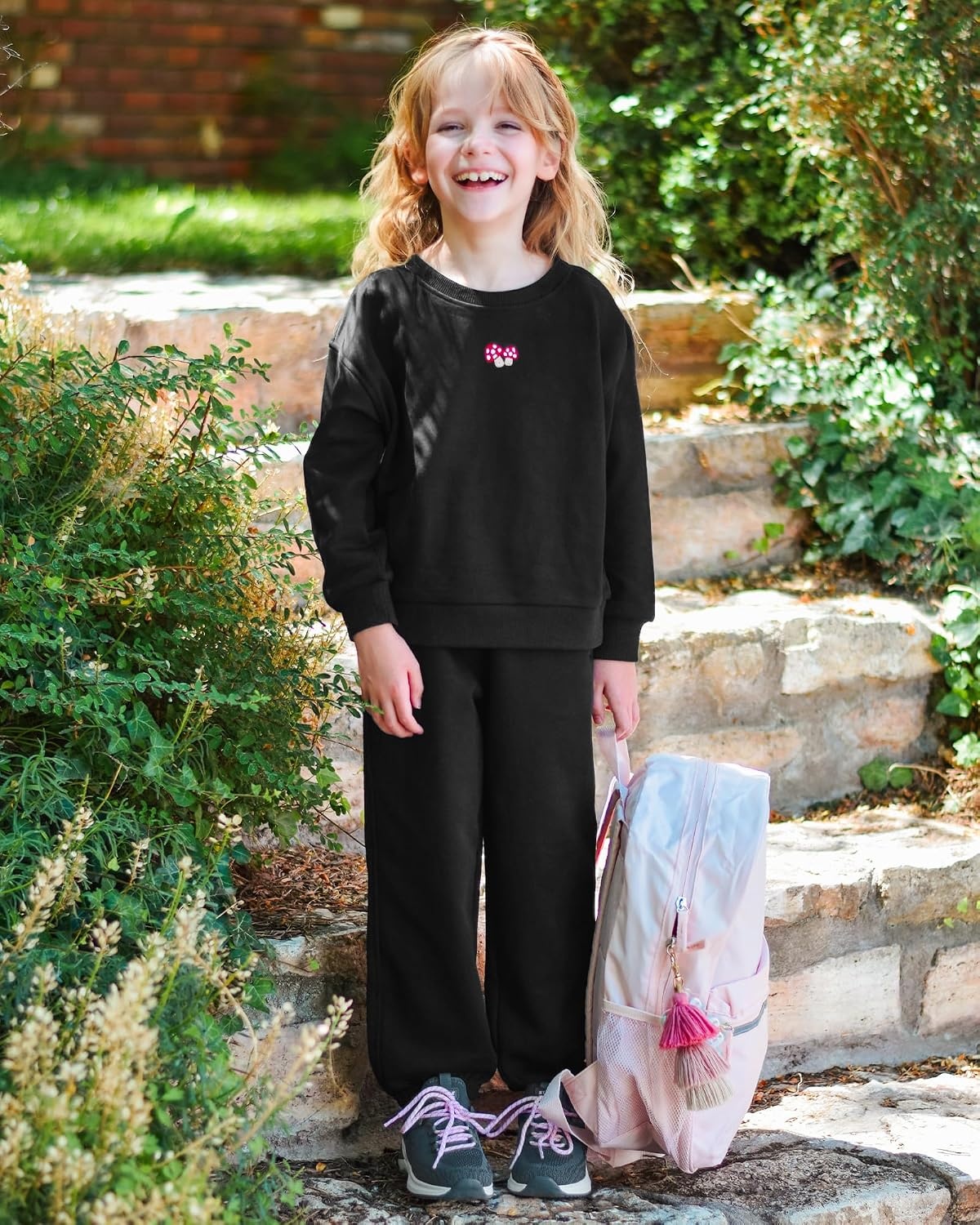 STELLE Girls 3 Piece Outfits Kids Sweatsuit Long Sleeve Sweatshirt Sweatpants and Shorts Matching Set Clothes with Pockets(Black)