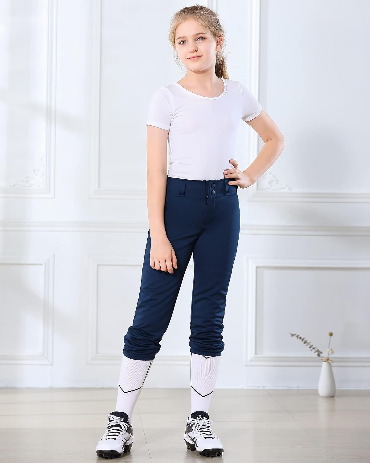 Stelle Softball Pants for Girls Youth with Pockets for Kids Fastpitch(Navy)