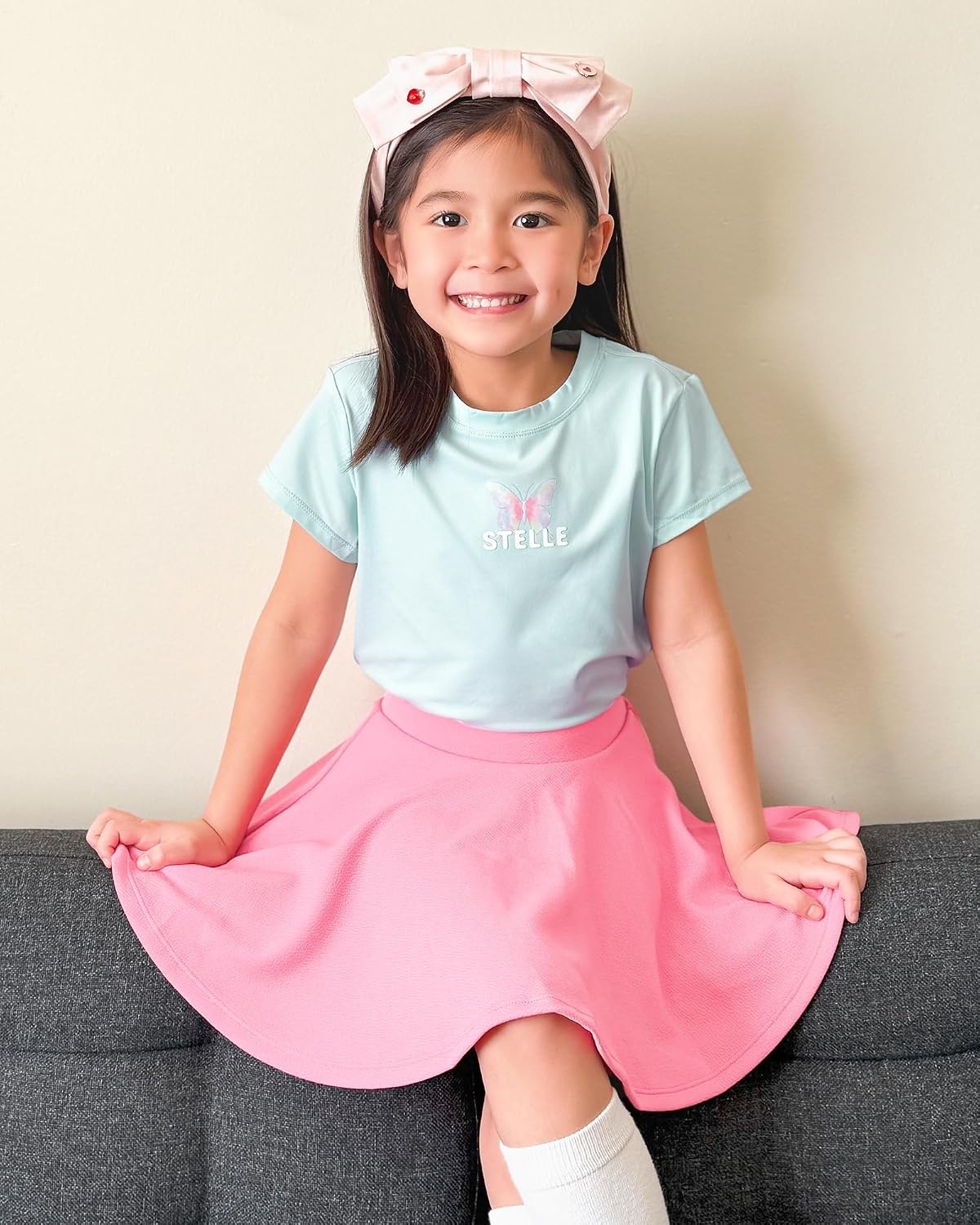 Stelle Girls Skirt Casual Flare Plain Pleated Stretch Waist Skater Skirts Uniform Skorts with Built in Shorts 4-15 Years(Pink)