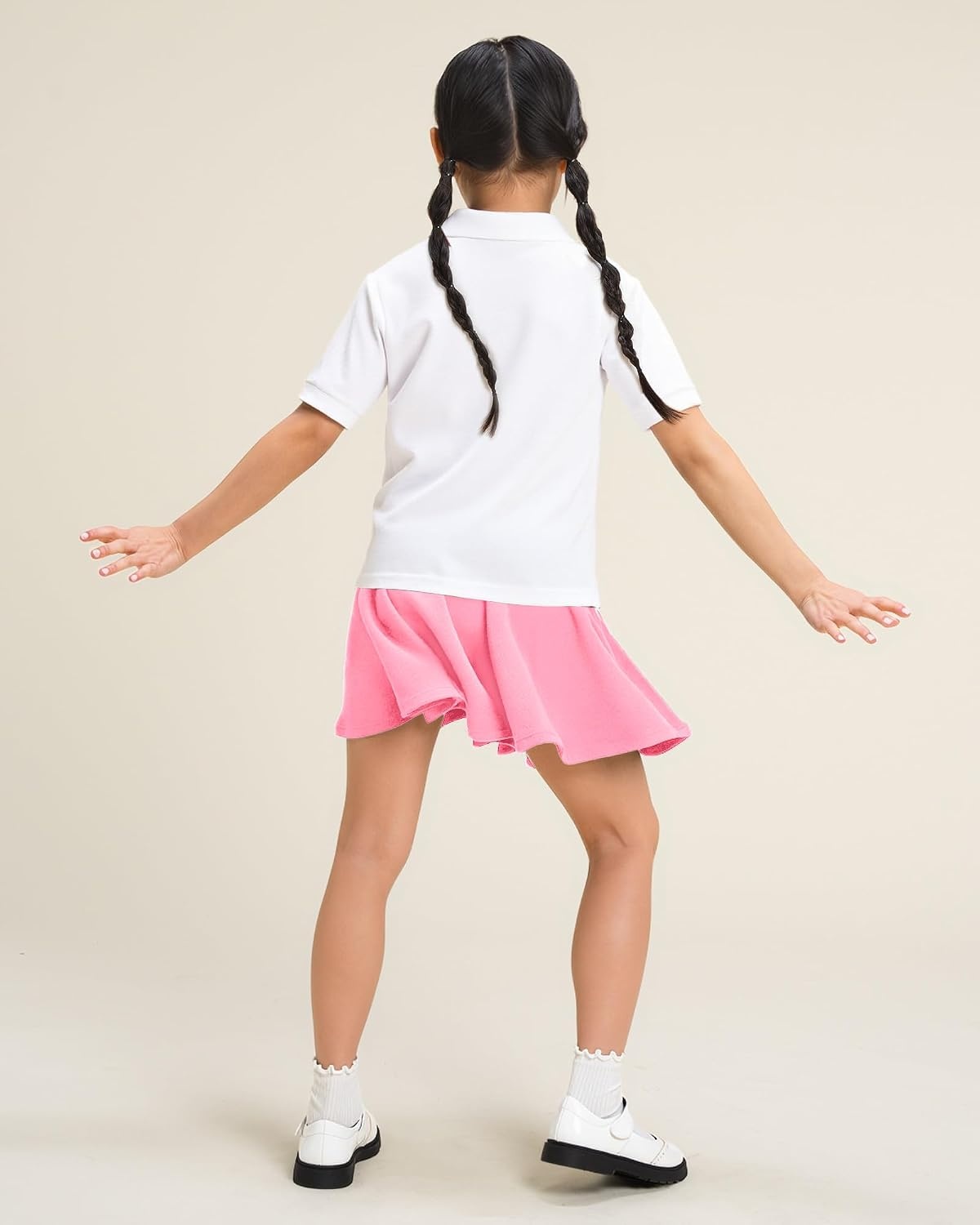 Stelle Girls Skirt Casual Flare Plain Pleated Stretch Waist Skater Skirts Uniform Skorts with Built in Shorts 4-15 Years(Pink)