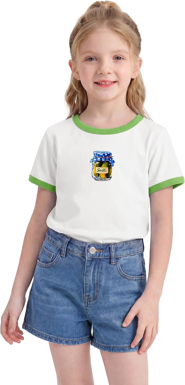 Stelle Girls Graphic Tees Short Sleeve Girls Shirts Cute Tops Crew Neck Casual Basic Summer T-Shirt for Kids Teen 4-15 Years(Rise and Brine|white)